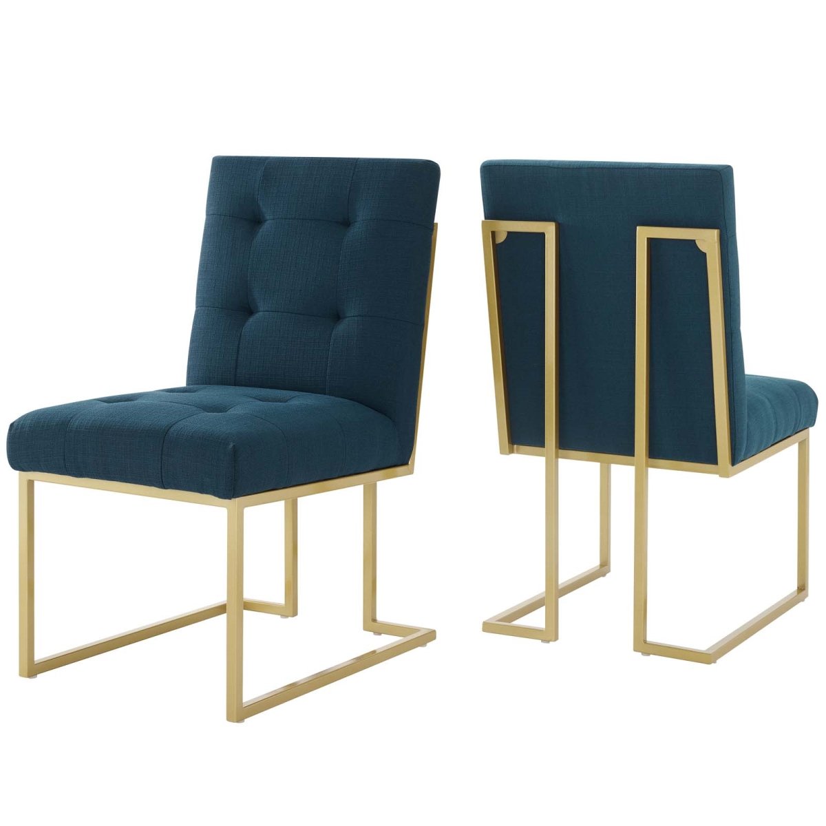 EEI-4151-GLD-AZU Privy Gold Stainless Steel Upholstered Fabric Dining Accent Chair, Gold Azure - Set of 2 -  Modway Furniture