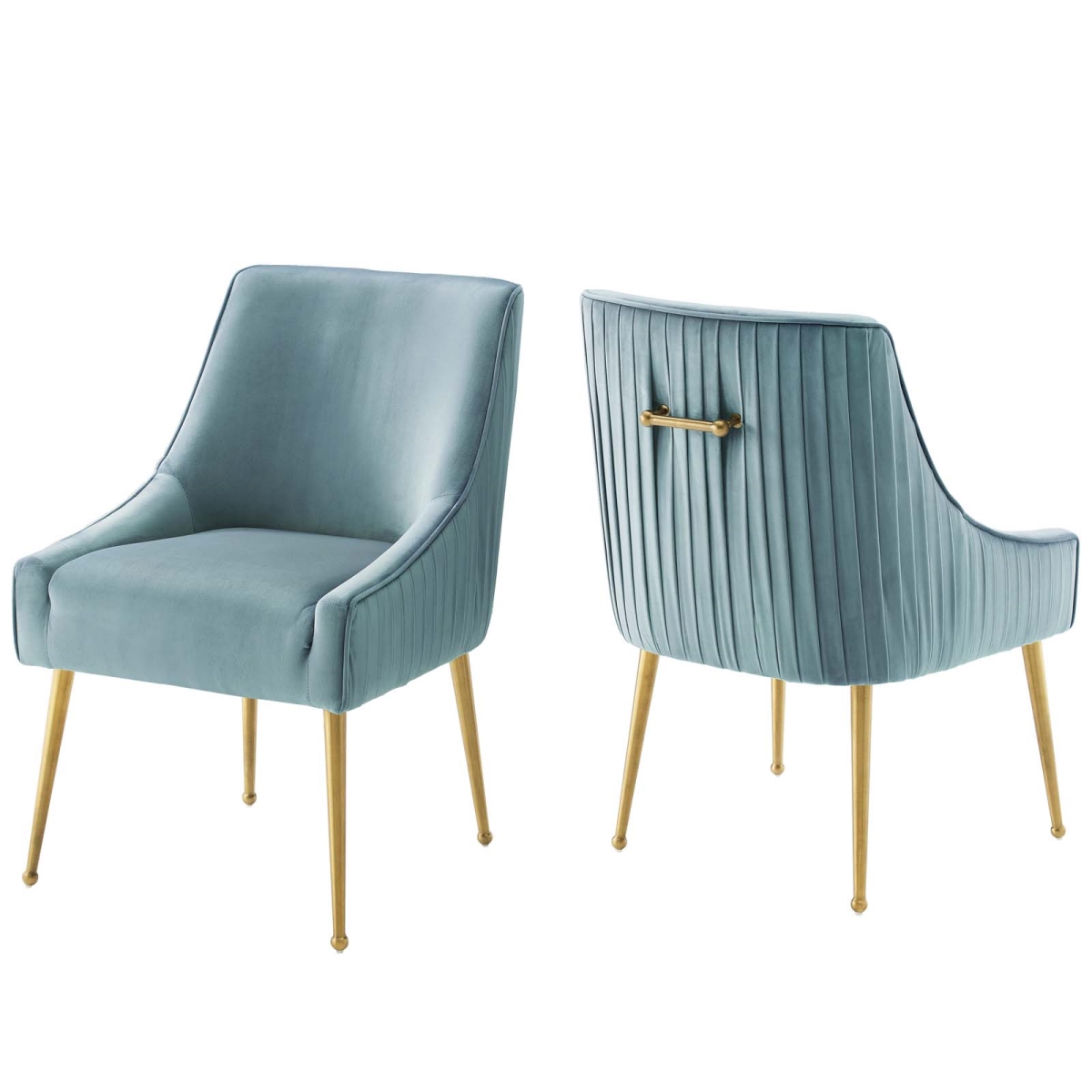 EEI-4149-LBU Discern Pleated Back Upholstered Performance Velvet Dining Chair, Light Blue - Set of 2
