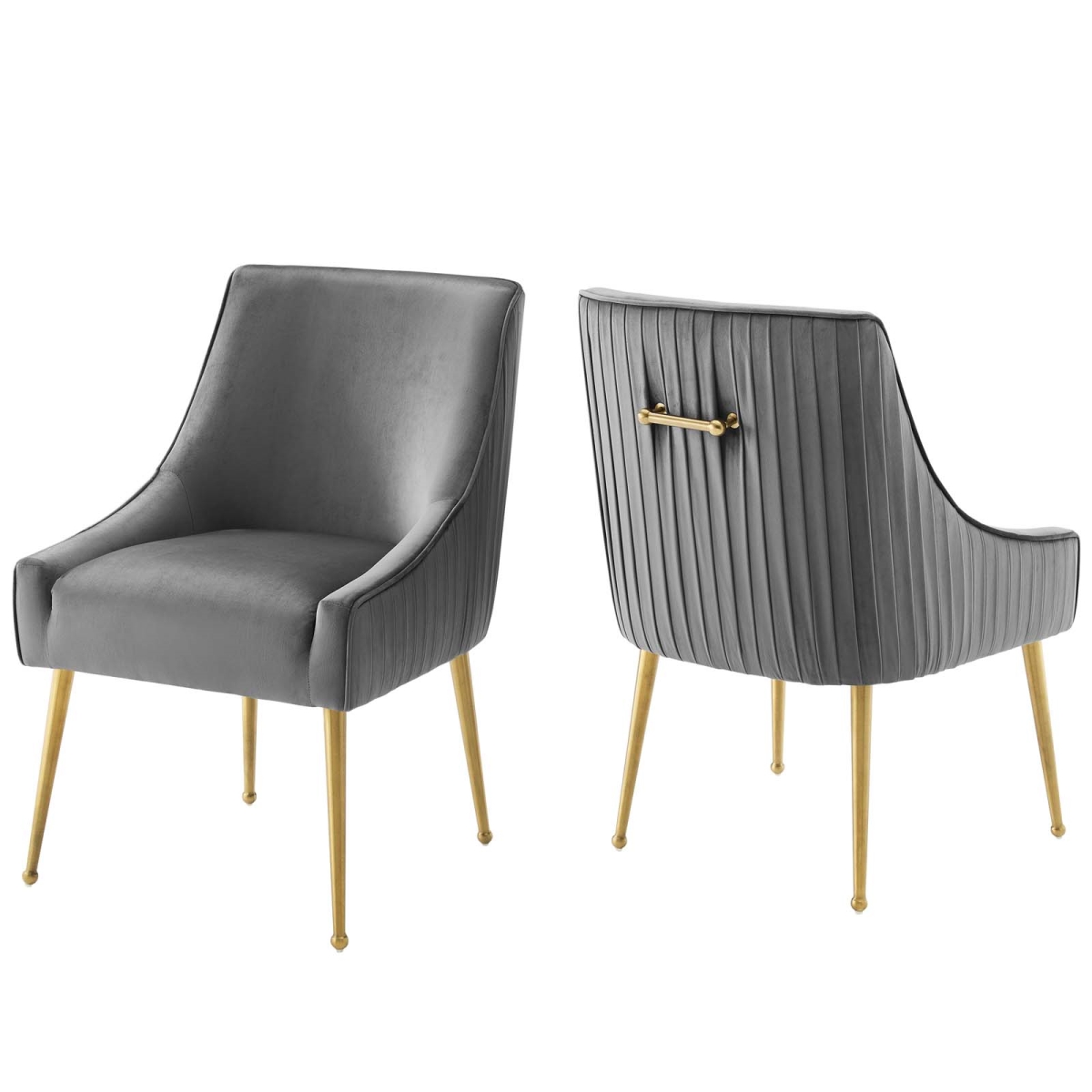 EEI-4149-GRY Discern Pleated Back Upholstered Performance Velvet Dining Chair, Gray - Set of 2