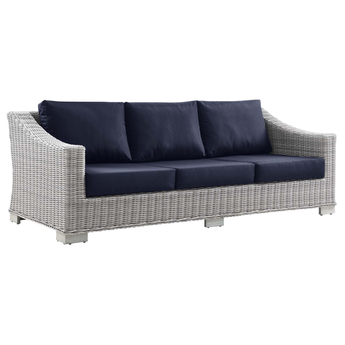 EEI-4842-LGR-NAV Conway Outdoor Patio Wicker Rattan Sofa, Light Gray & Navy
