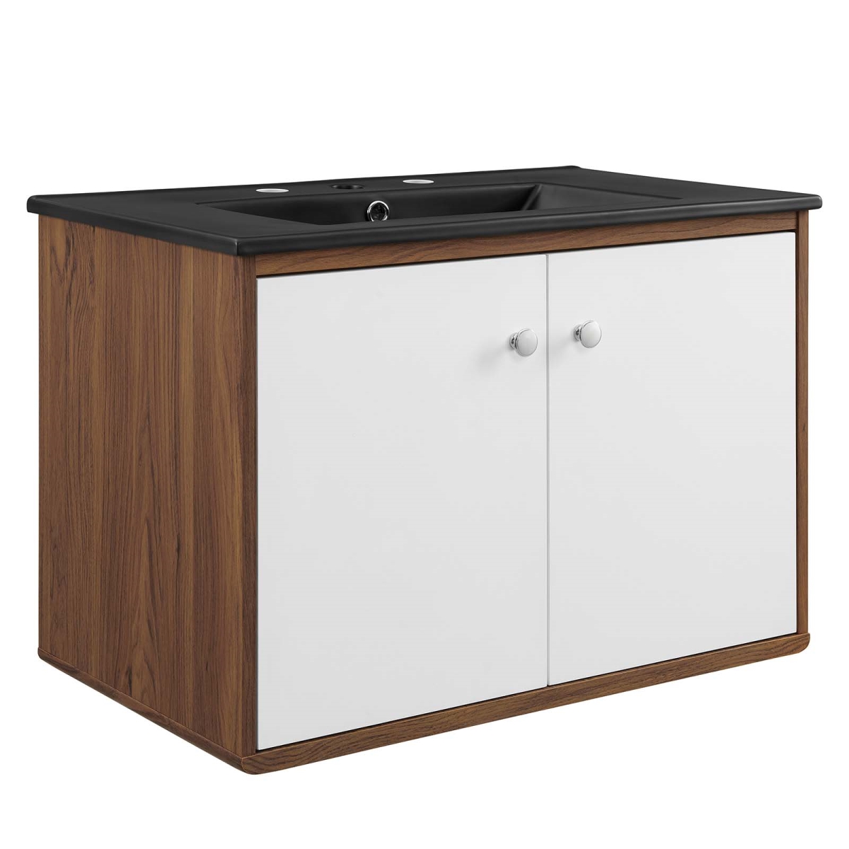 EEI-5934-WAL-BLK 30 in. Transmit Wall-Mount Bathroom Vanity, Walnut & Black