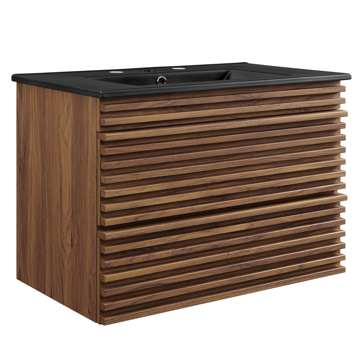 EEI-5417-WAL-BLK 30 in. Render Wall-Mount Bathroom Vanity, Walnut Black