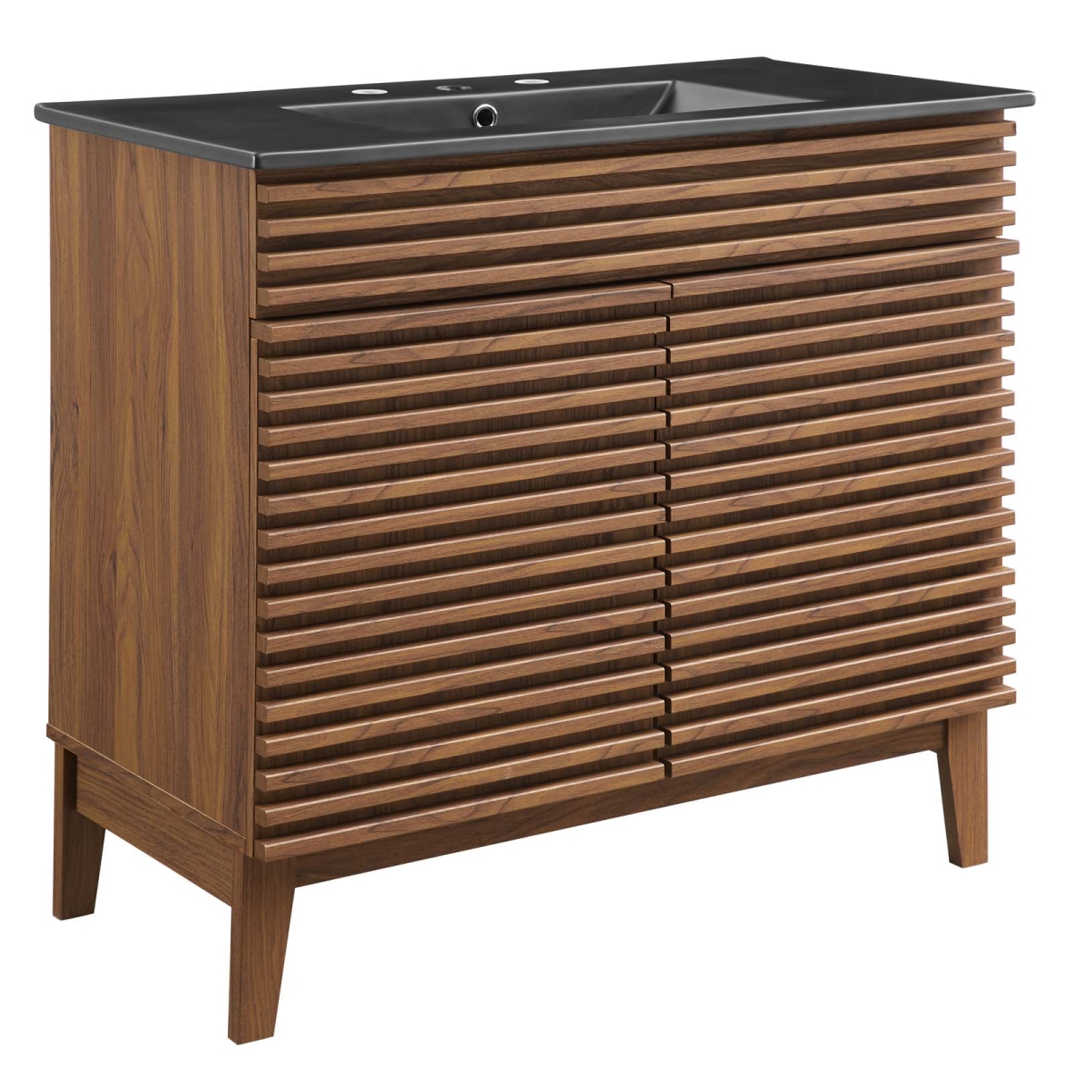 EEI-5396-WAL-BLK 36 in. Render Bathroom Vanity, Walnut & Black