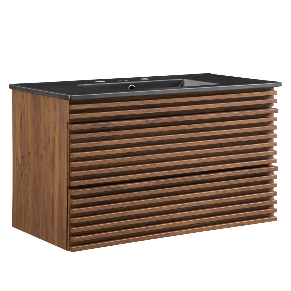 EEI-5395-WAL-BLK 36 in. Render Wall-Mount Bathroom Vanity, Walnut Black