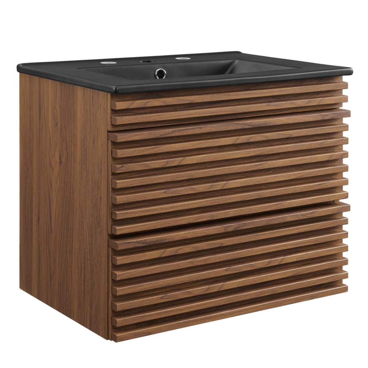 EEI-5364-WAL-BLK 24 in. Render Wall-Mount Bathroom Vanity, Walnut Black