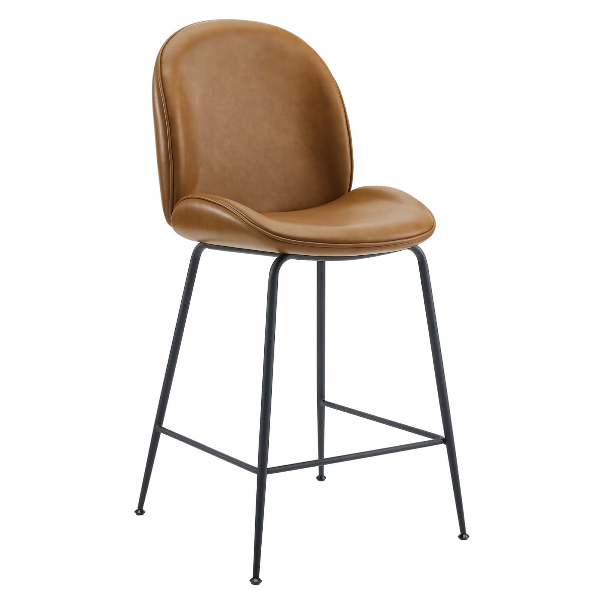 Modway EEI-4638-TAN 41.50 x 23 x 21 in. Scoop Black Powder Coated Steel Leg Vegan Leather Counter Stool, Tan