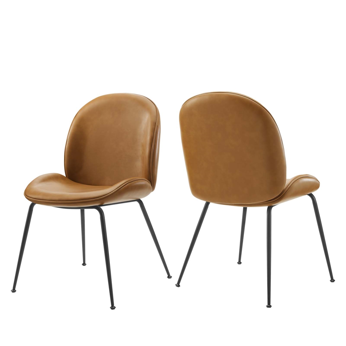 Modway EEI-4636-TAN 33.50 x 23 x 21 in. Scoop Black Powder Coated Steel Leg Vegan Leather Dining Chairs, Tan - Set of 2