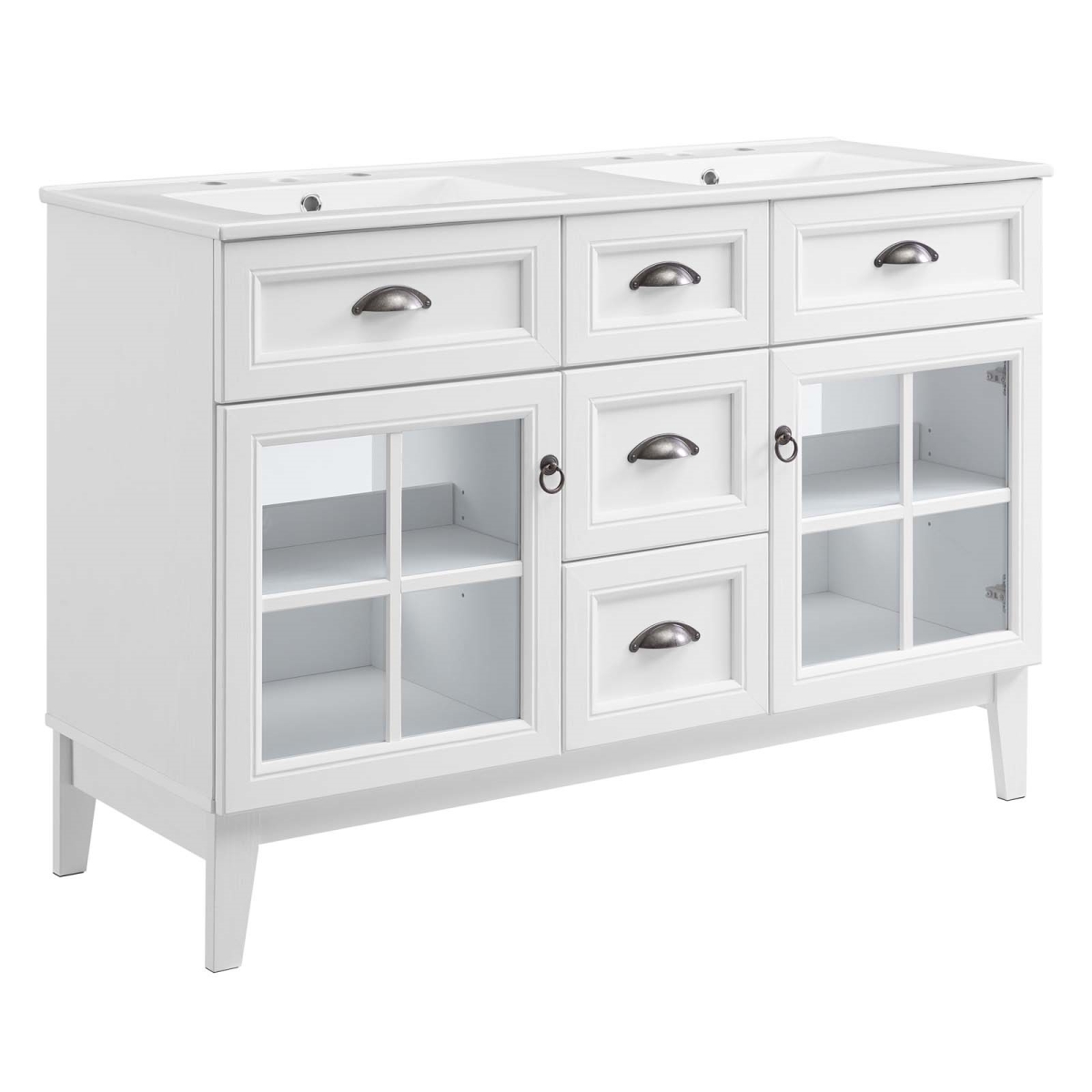 EEI-5428-WHI-WHI 48 in. Isle Double Bathroom Vanity Cabinet, White