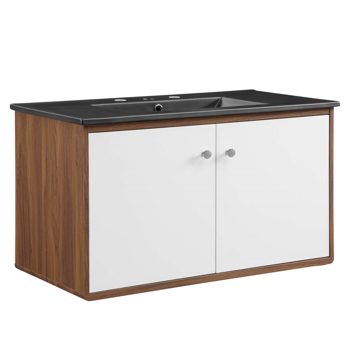 EEI-5393-WAL-BLK 36 in. Transmit Wall-Mount Bathroom Vanity, Walnut & Black