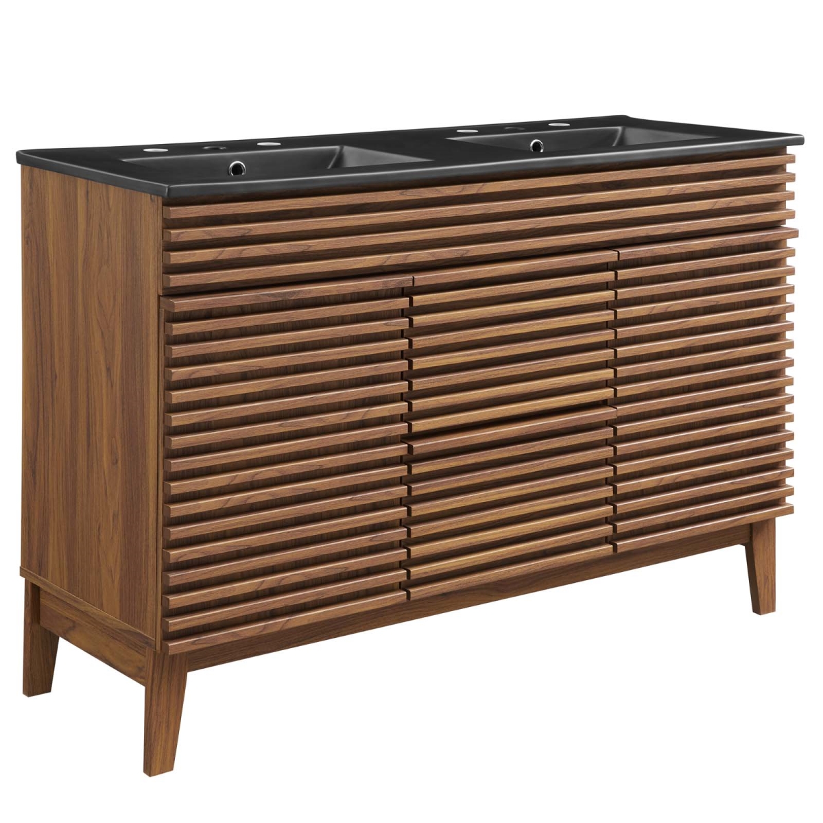 EEI-5381-WAL-BLK 48 in. Render Double Bathroom Vanity Sink, Walnut & Black