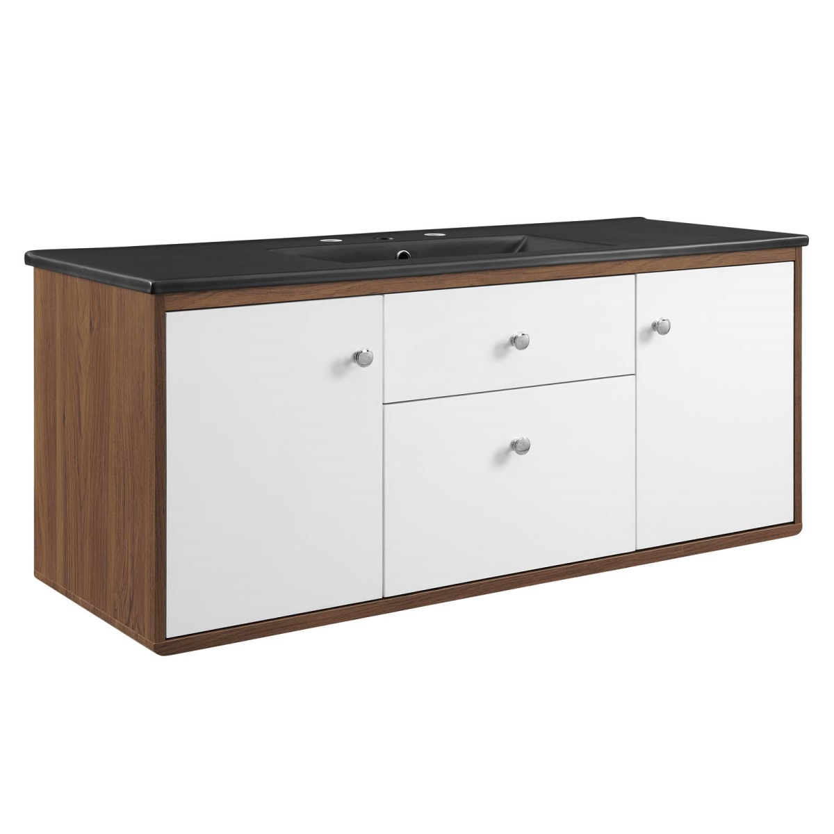 EEI-5399-WAL-BLK 48 in. Transmit Wall-Mount Bathroom Vanity, Walnut & Black