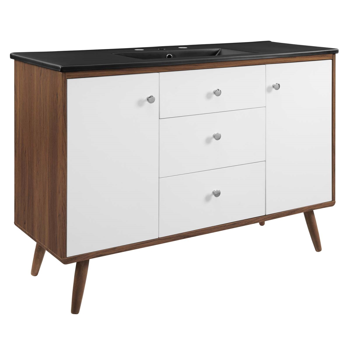 EEI-5397-WAL-BLK 48 in. Transmit Single Bathroom Vanity Sink, Walnut & Black