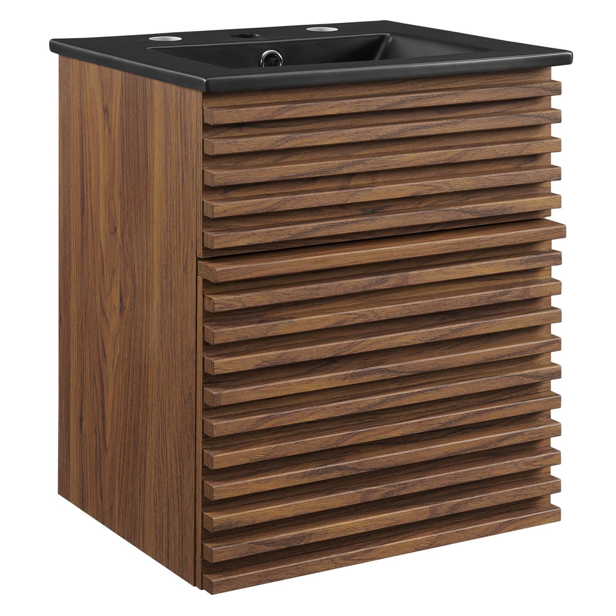 EEI-5390-WAL-BLK 18 in. Render Wall-Mount Bathroom Vanity, Walnut & Black