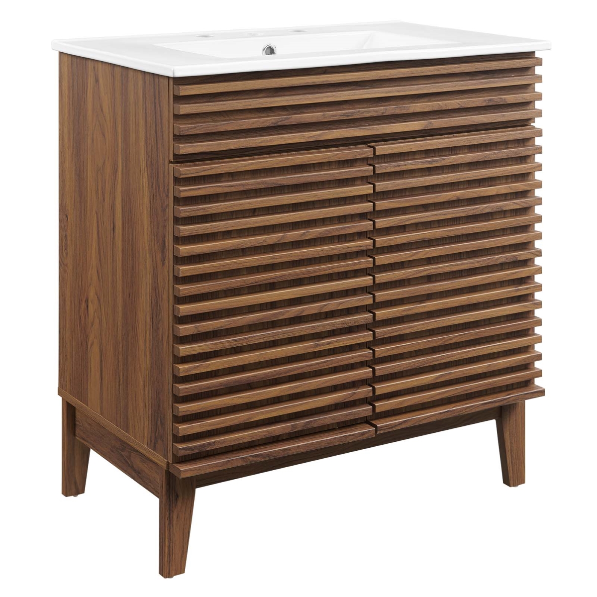 30 in. Render Bathroom Vanity Cabinet, Walnut & White
