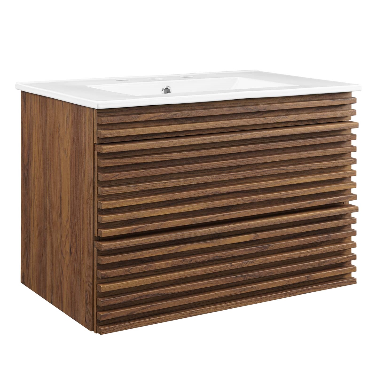 EEI-5421-WAL-WHI 30 in. Render Wall-Mount Bathroom Vanity, Walnut White