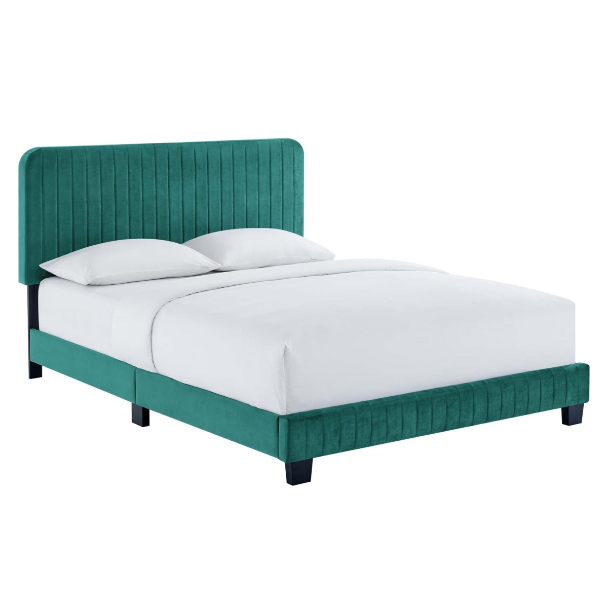Celine Channel Tufted Performance Velvet Full Size Platform Bed, Teal