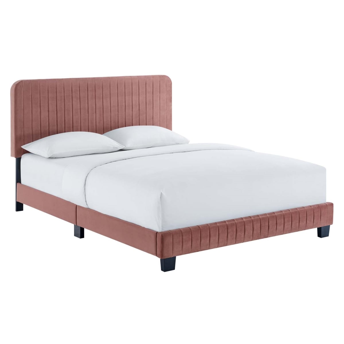 MOD-6335-DUS Celine Channel Tufted Performance Velvet Full Size Platform Bed, Dusty Rose