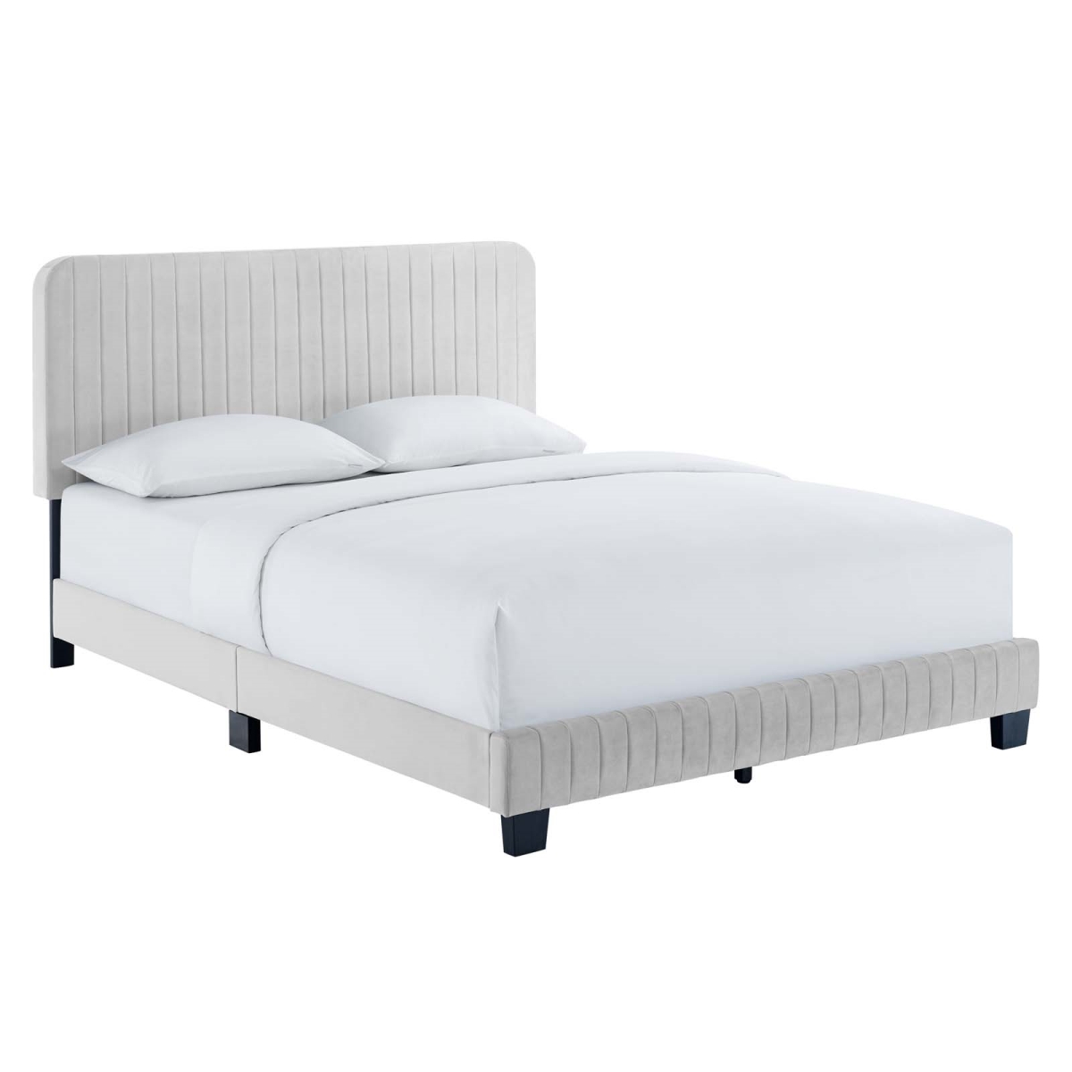 MOD-6334-LGR Celine Channel Tufted Performance Velvet Queen Platform Bed, Light Grey