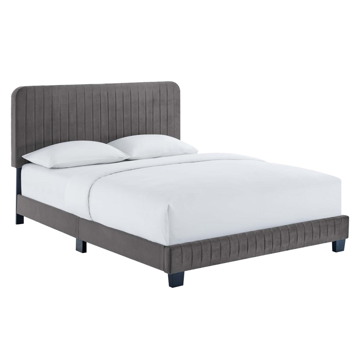 MOD-6334-GRY Celine Channel Tufted Performance Velvet Queen Size Platform Bed, Gray