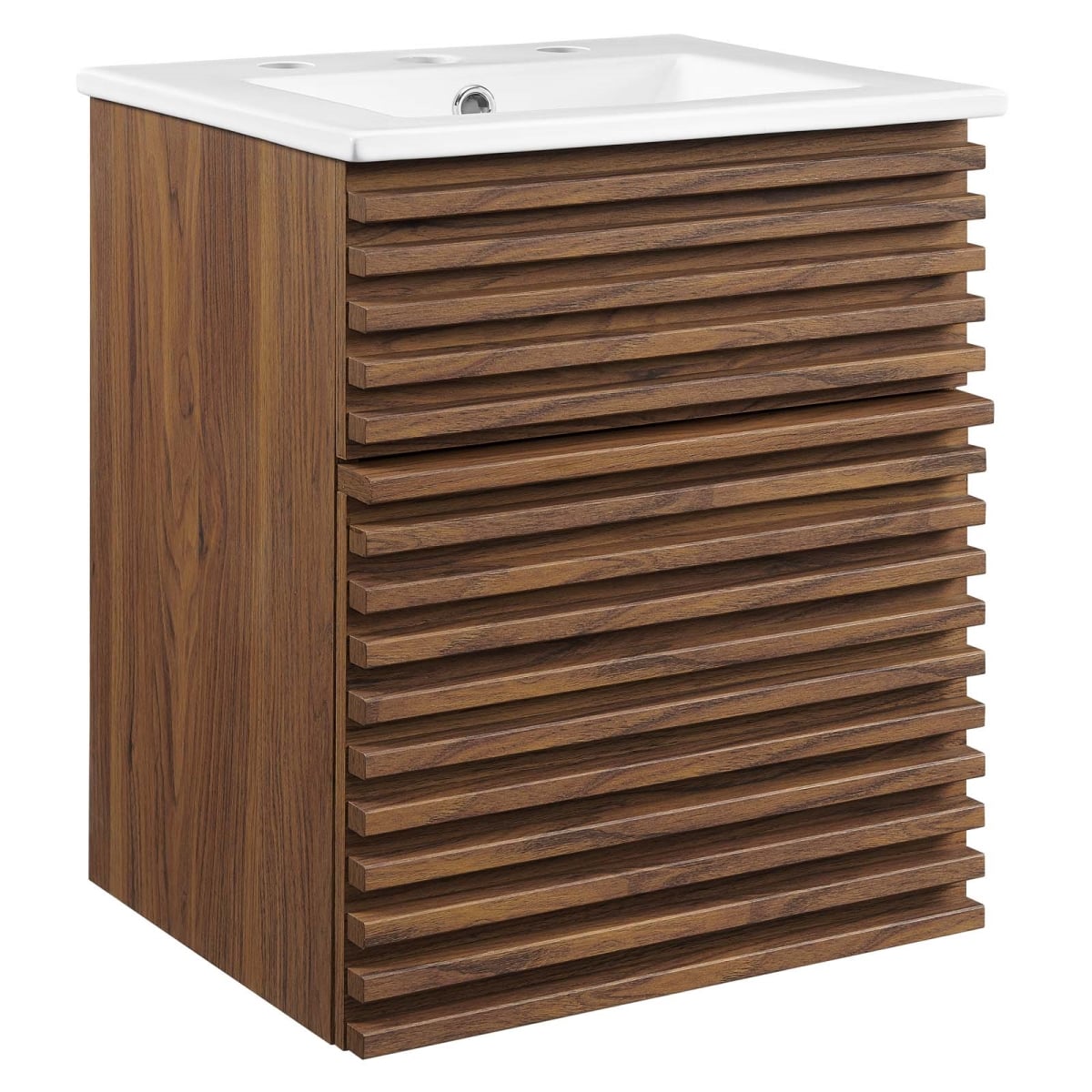 EEI-5419-WAL-WHI 18 in. Render Wall-Mount Bathroom Vanity, Walnut & White