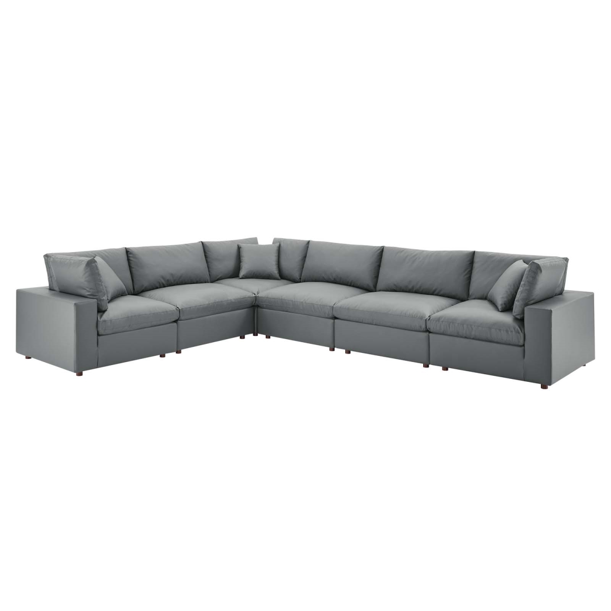 EEI-4921-GRY 35 x 158 x 80 in. Commix Down Filled Overstuffed Vegan Leather 6 Piece Sectional Sofa, Gray