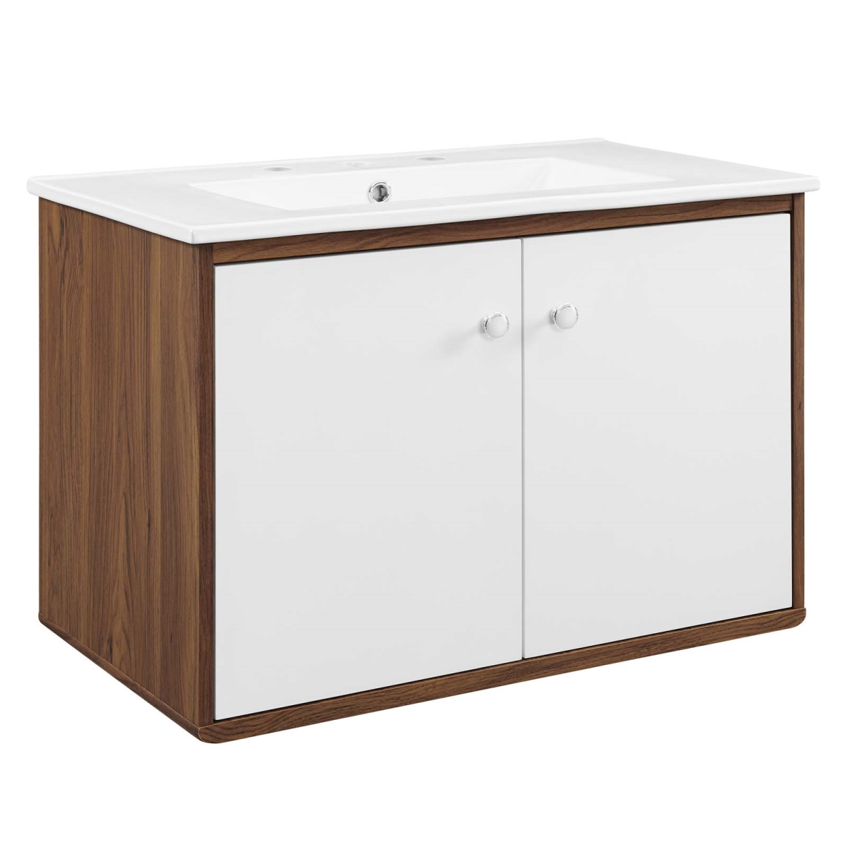 EEI-4898-WAL-WHI 30 in. Transmit Wall-Mount Bathroom Vanity, Walnut & White -  Modway Furniture