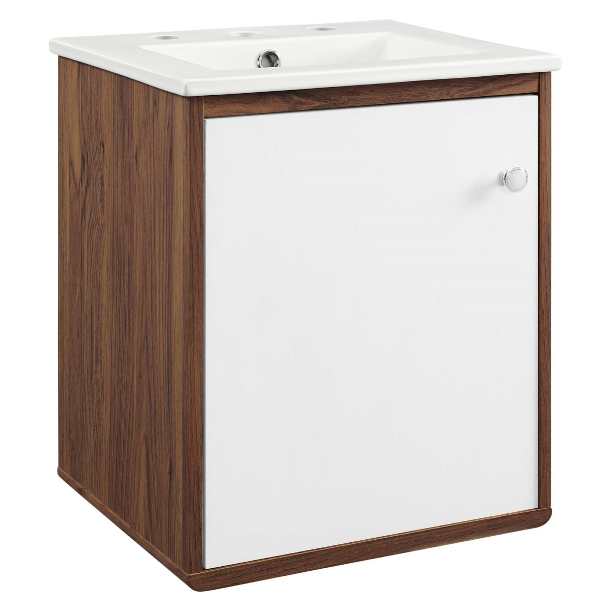 EEI-4896-WAL-WHI 18 in. Transmit Wall-Mount Bathroom Vanity, Walnut & White