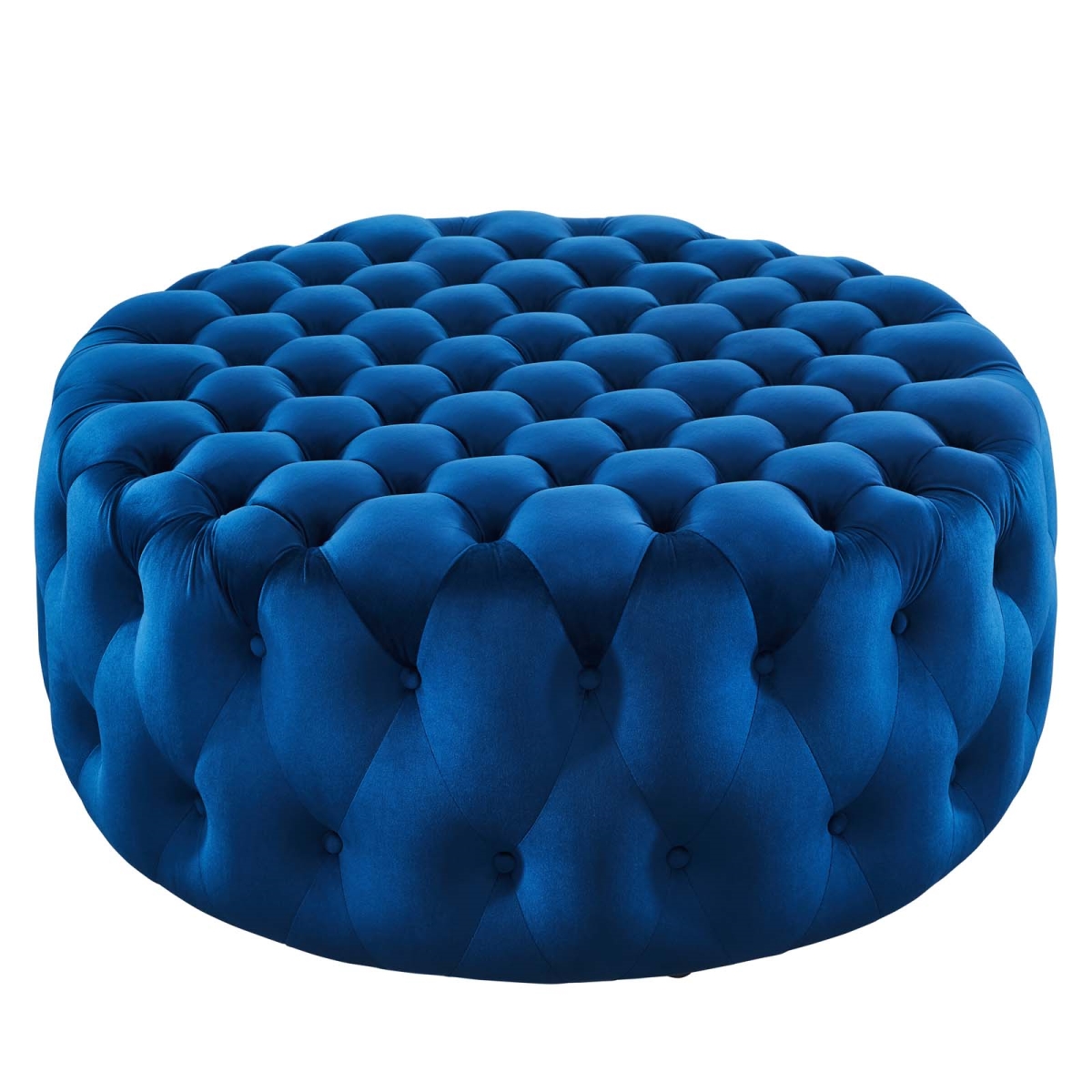 EEI-5469-NAV Amour Tufted Button Large Round Performance Velvet Ottoman, Navy