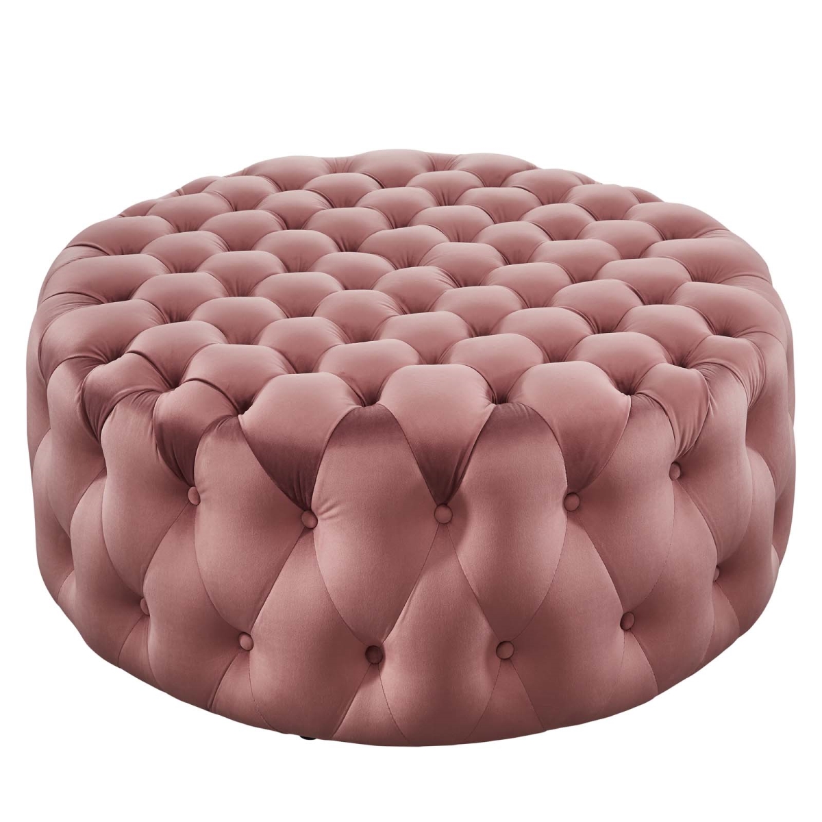 EEI-5469-DUS Amour Tufted Button Large Round Performance Velvet Ottoman, Dusty Rose