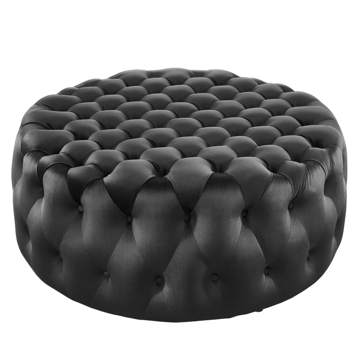 EEI-5469-BLK Amour Tufted Button Large Round Performance Velvet Ottoman, Black