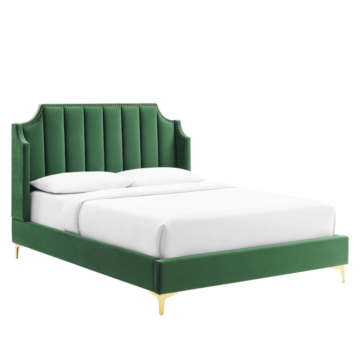 Modway MOD-6412-EME Daniella Performance Velvet Platform Bed, Emerald - Queen Size