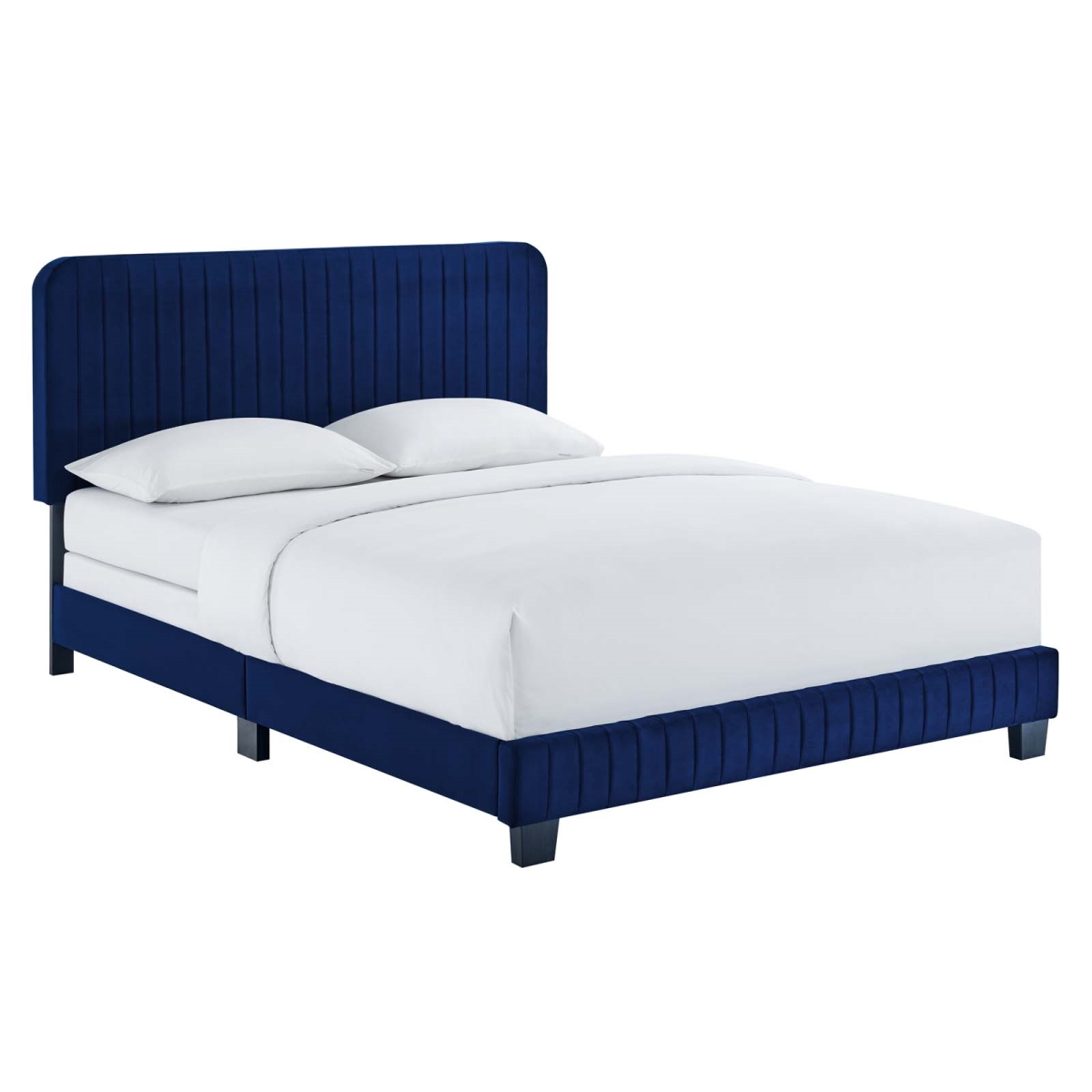 MOD-6330-NAV Celine Channel Tufted Performance Velvet Queen Size Bed, Navy