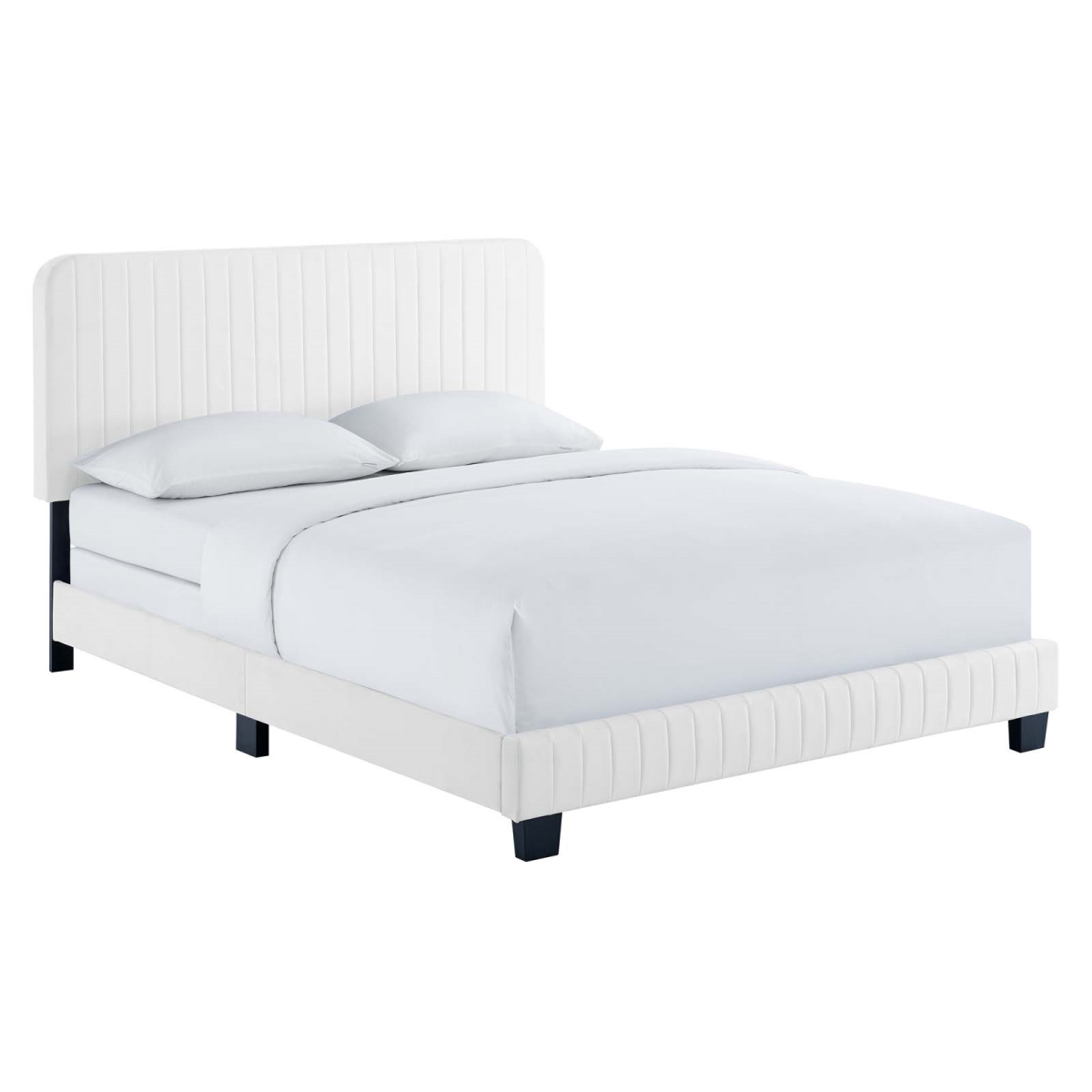 Celine Channel Tufted Performance Velvet King Bed, White