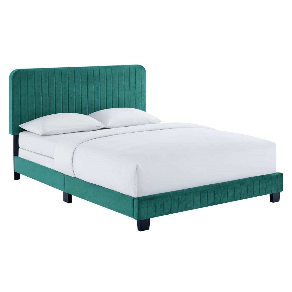 MOD-6329-TEA Celine Channel Tufted Performance Velvet King Size Bed, Teal