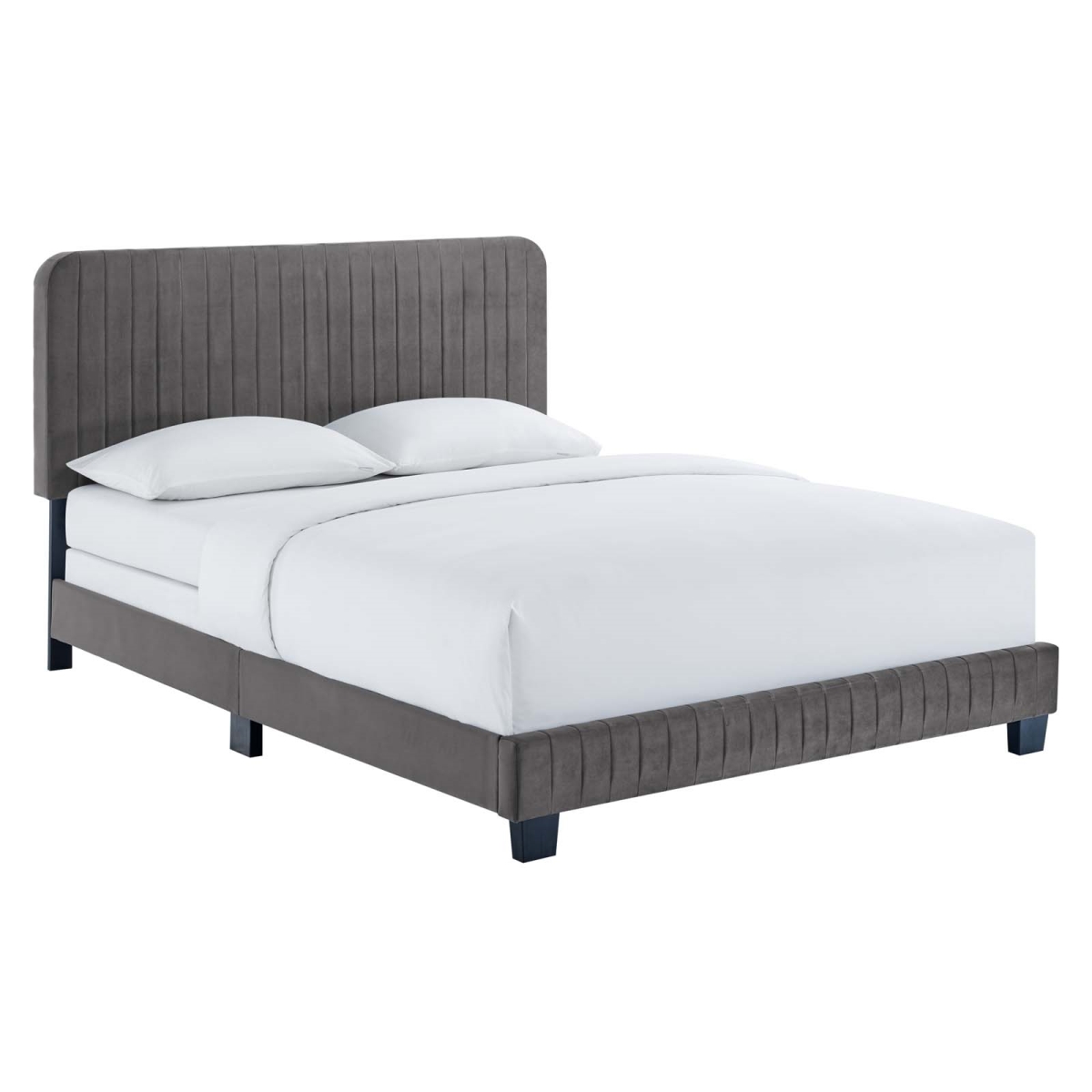 MOD-6329-GRY Celine Channel Tufted Performance Velvet King Bed, Grey