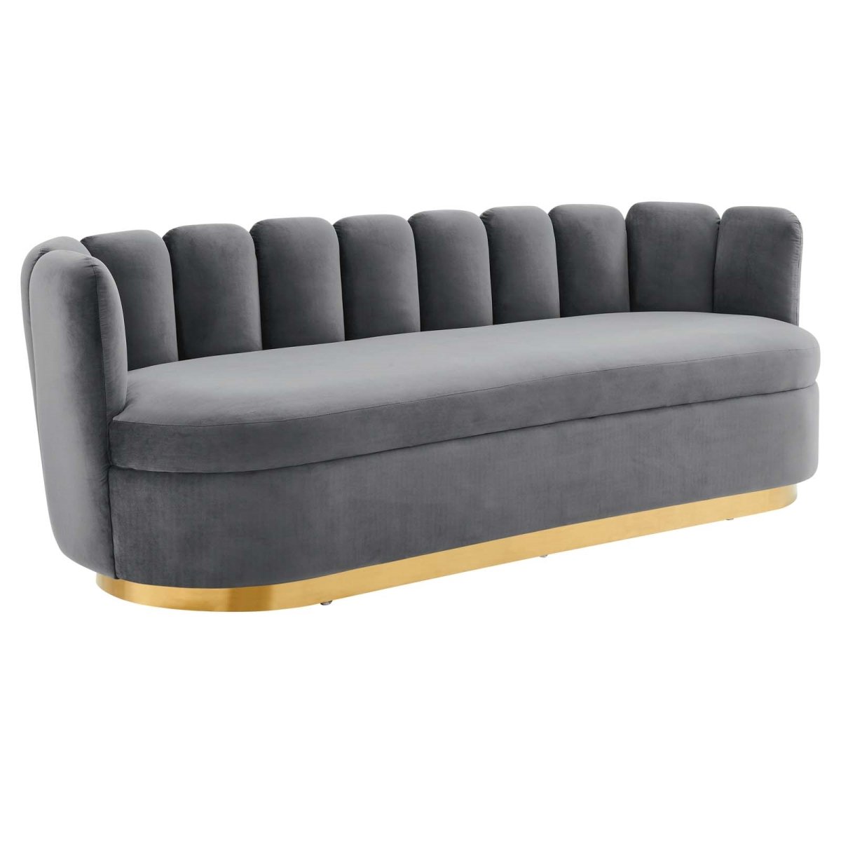 EEI-5017-GRY Victoria Channel Tufted Performance Velvet Retro Modern Sofa, Gray -  Modway Furniture