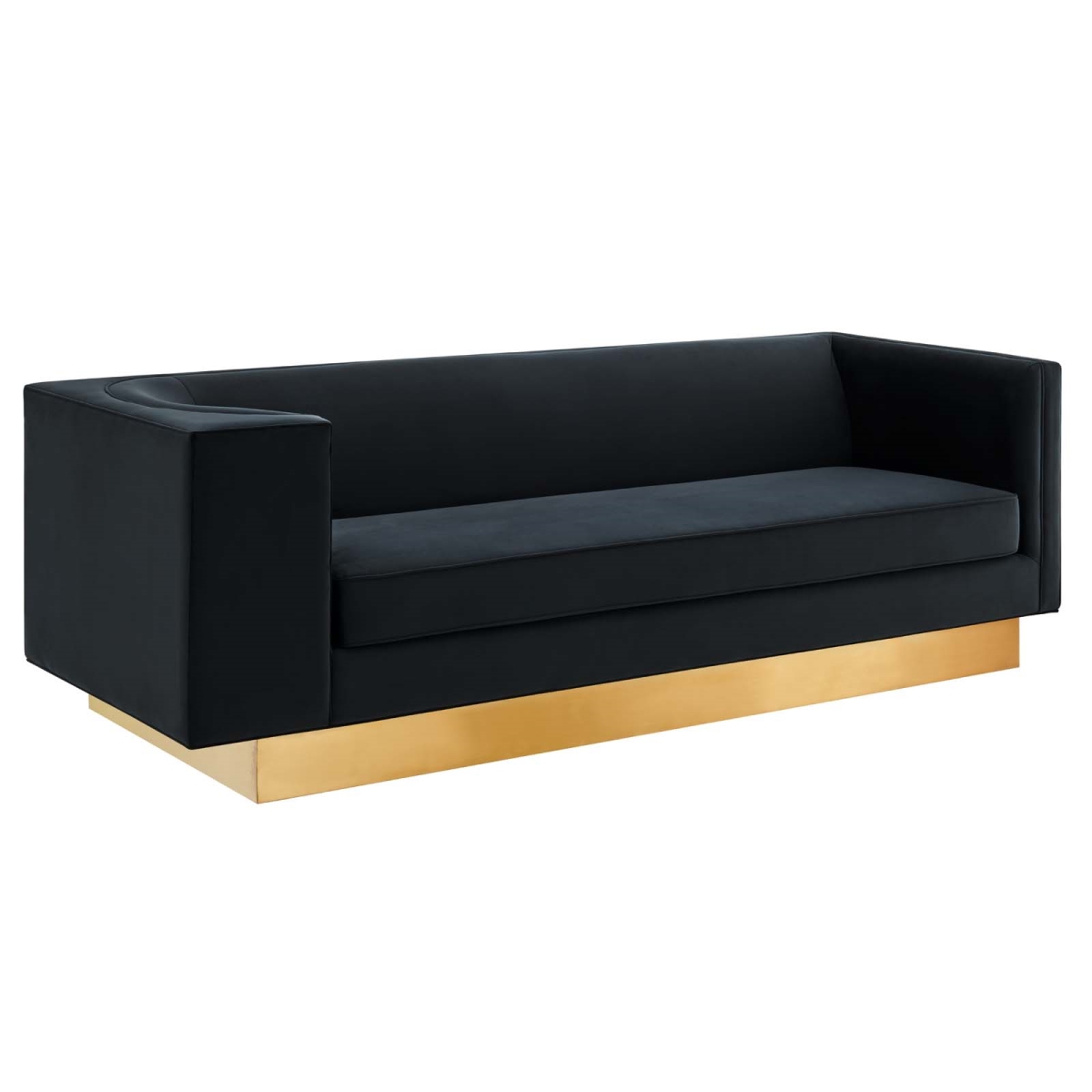 EEI-5016-BLK Eminence Upholstered Performance Velvet Retro Modern Sofa, Black