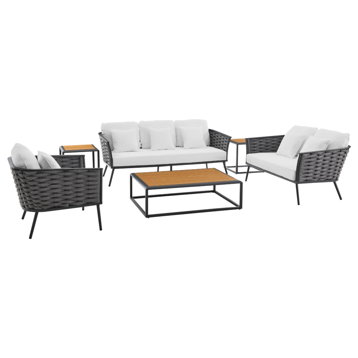 EEI-3159-GRY-WHI-SET Stance Outdoor Patio Aluminum Sectional Sofa Set, Gray & White - 6 Piece -  Modway Furniture