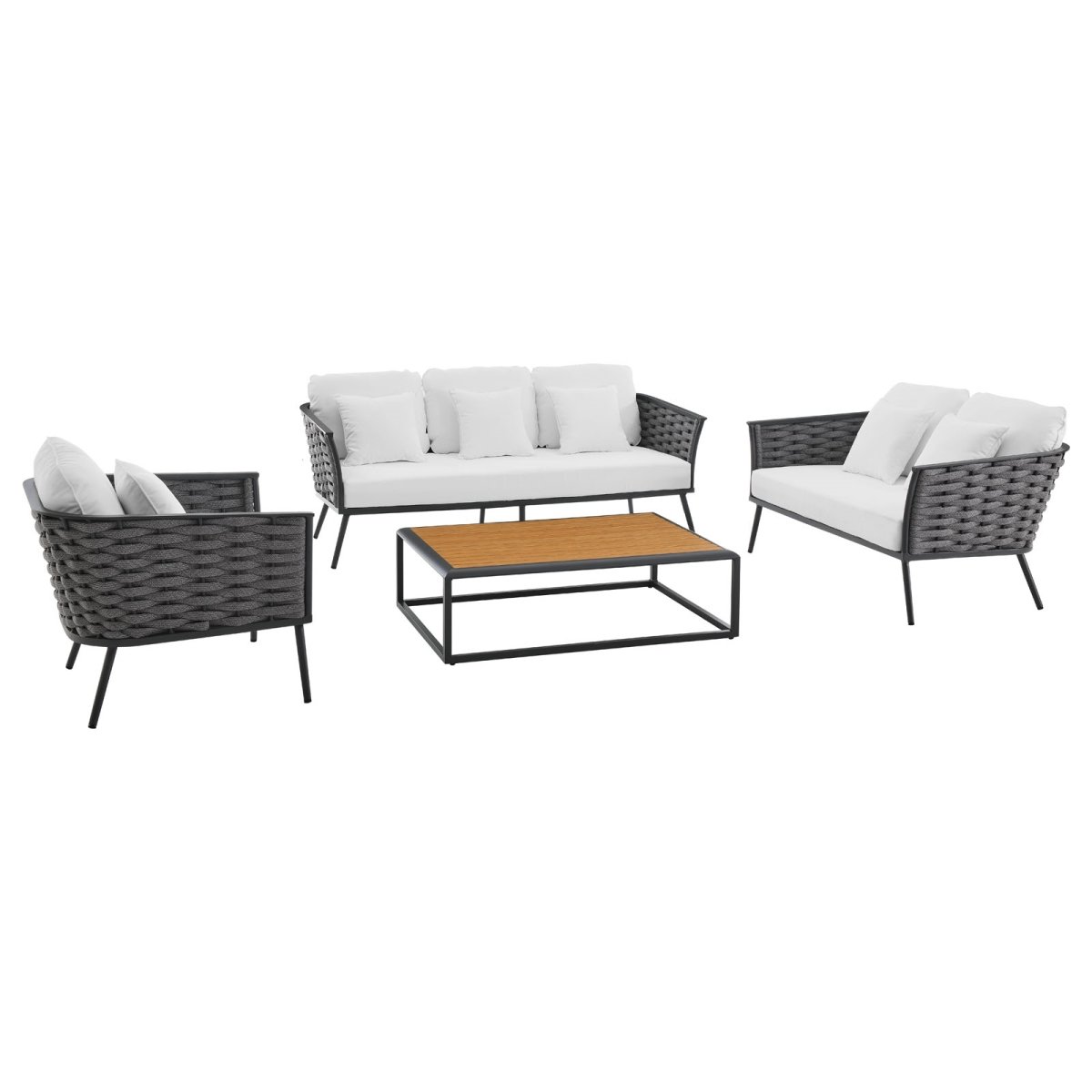 EEI-3161-GRY-WHI-SET 31.5 x 139.5 x 87 in. Stance 4 Piece Outdoor Patio Aluminum Sectional Sofa Set, Gray & White -  Modway Furniture