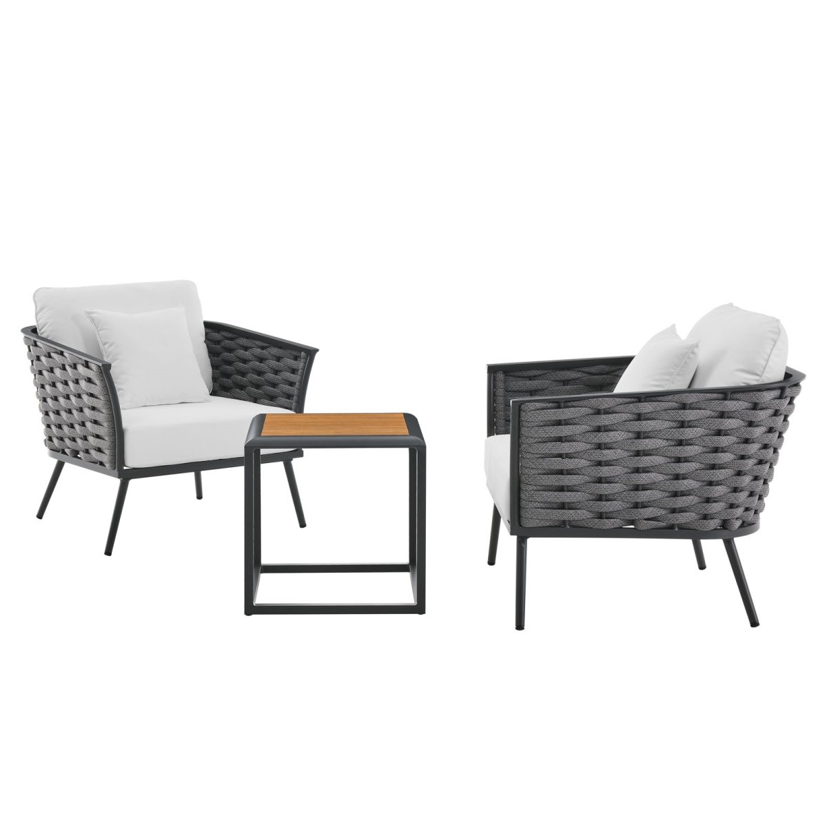 EEI-3163-GRY-WHI-SET Stance Outdoor Patio Aluminum Sectional Sofa Set, Gray & White - 3 Piece -  Modway Furniture