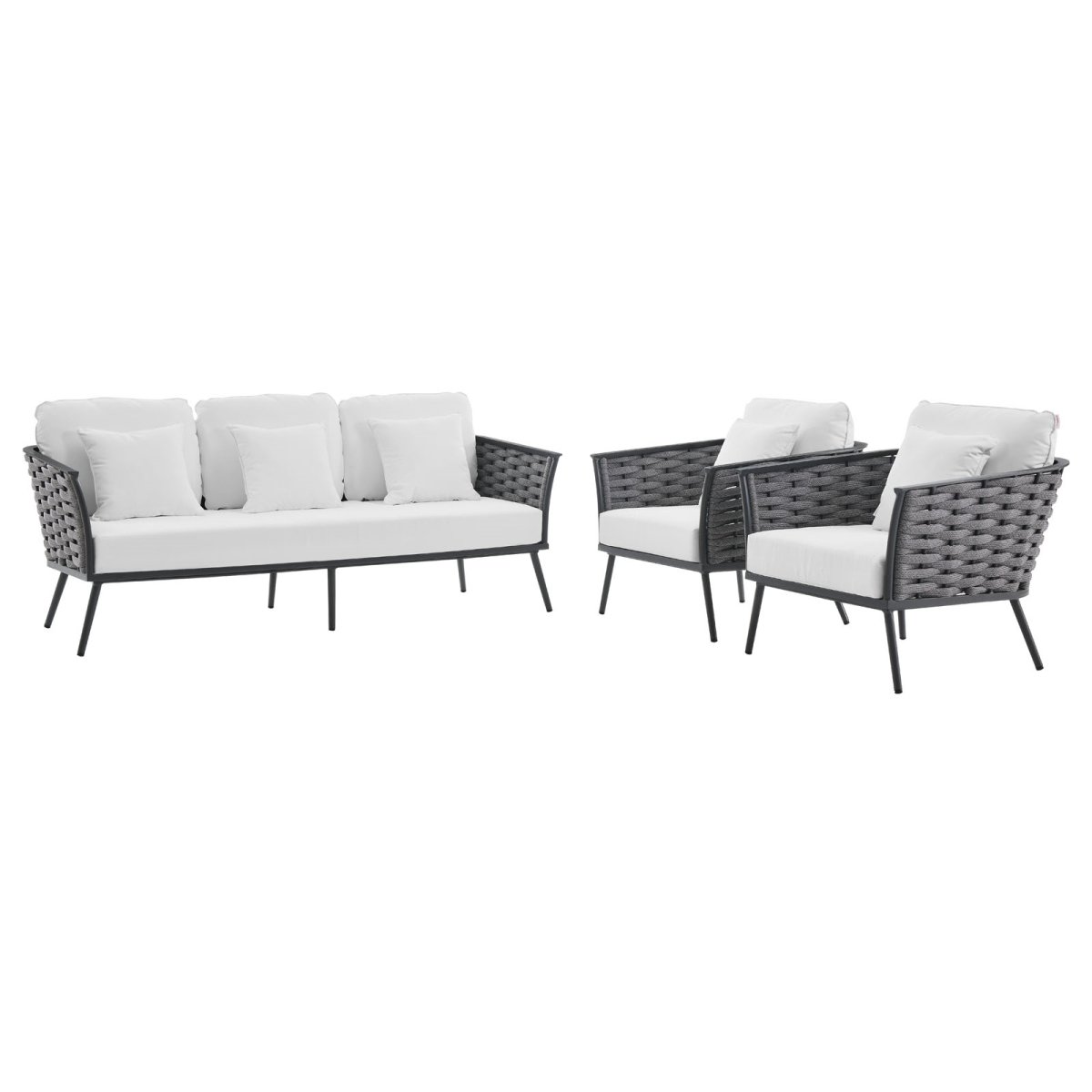 EEI-3165-GRY-WHI-SET 31.5 x 107.5 x 97 in. Stance Outdoor Patio Aluminum Sectional Sofa Set, Gray & White - 3 Piece -  Modway Furniture