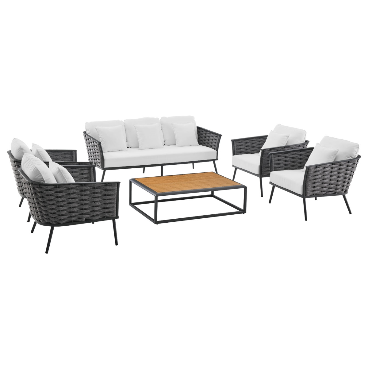 EEI-3168-GRY-WHI-SET 31.5 x 139.5 x 97 in. Stance 6 Piece Outdoor Patio Aluminum Sectional Sofa Set, Gray & White -  Modway Furniture