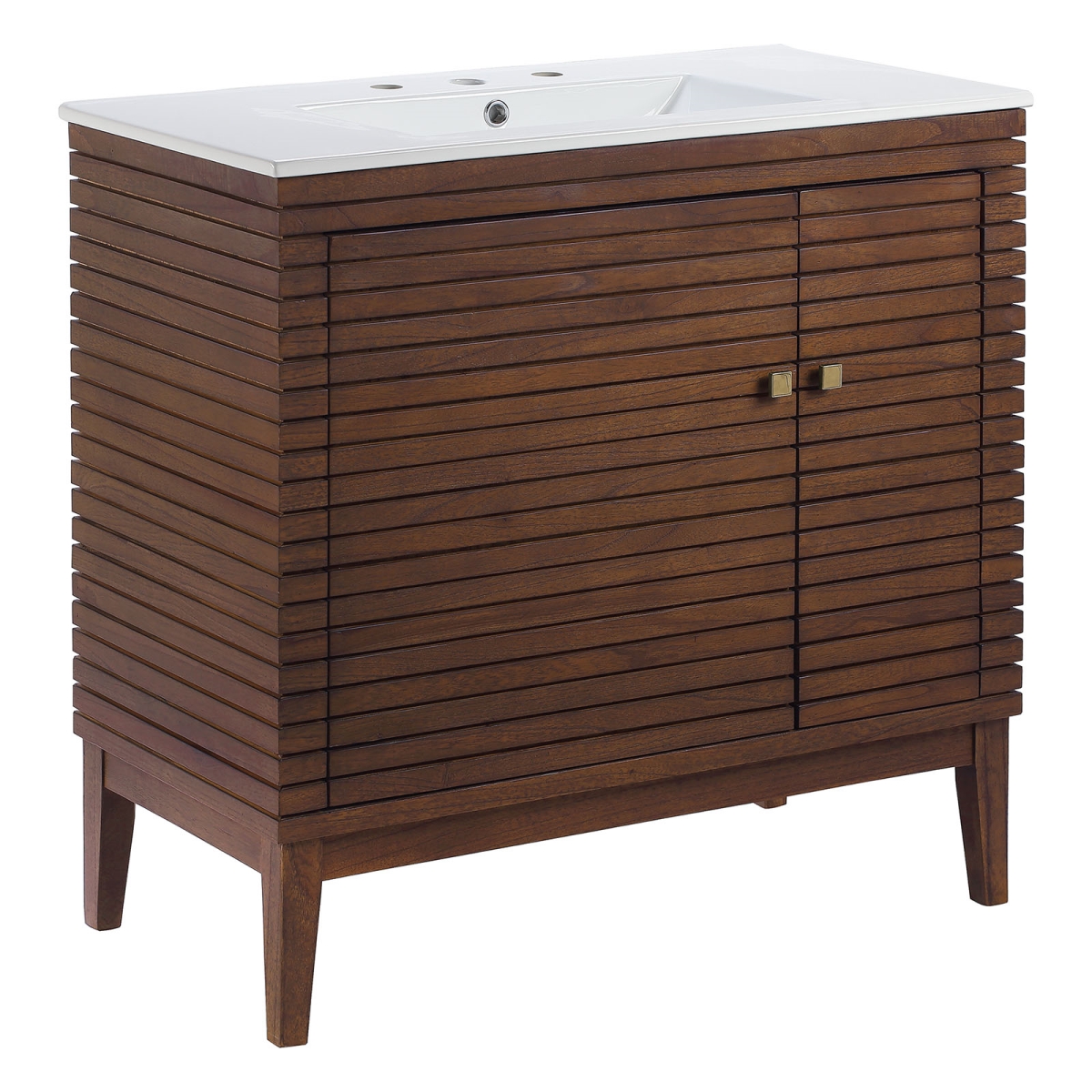 EEI-5115-WAL-WHI 36 in. Ledger Bathroom Vanity, Walnut & White
