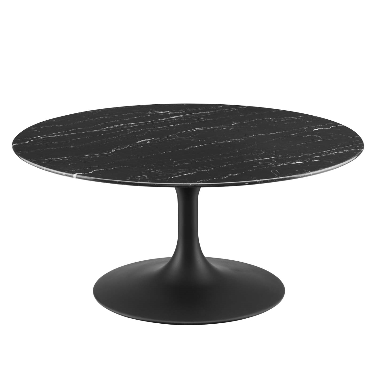 EEI-4884-BLK-BLK 36 in. Lippa Round Artificial Marble Coffee Table, Black