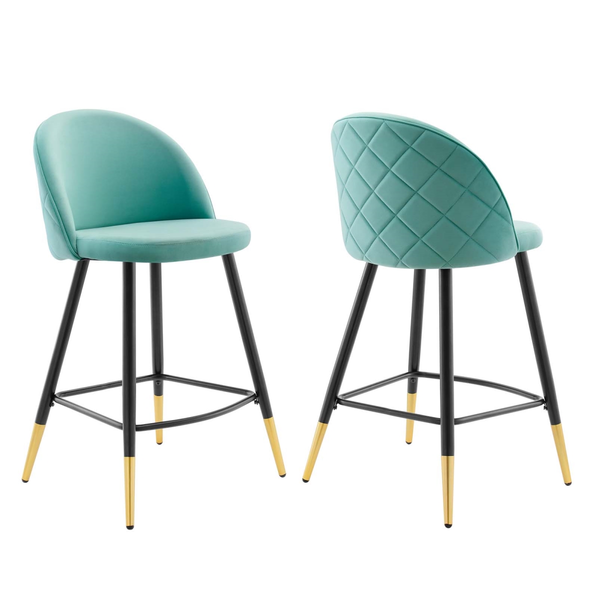 EEI-4529-MIN Cordial Performance Velvet Counter Stools, Mint - Set of 2