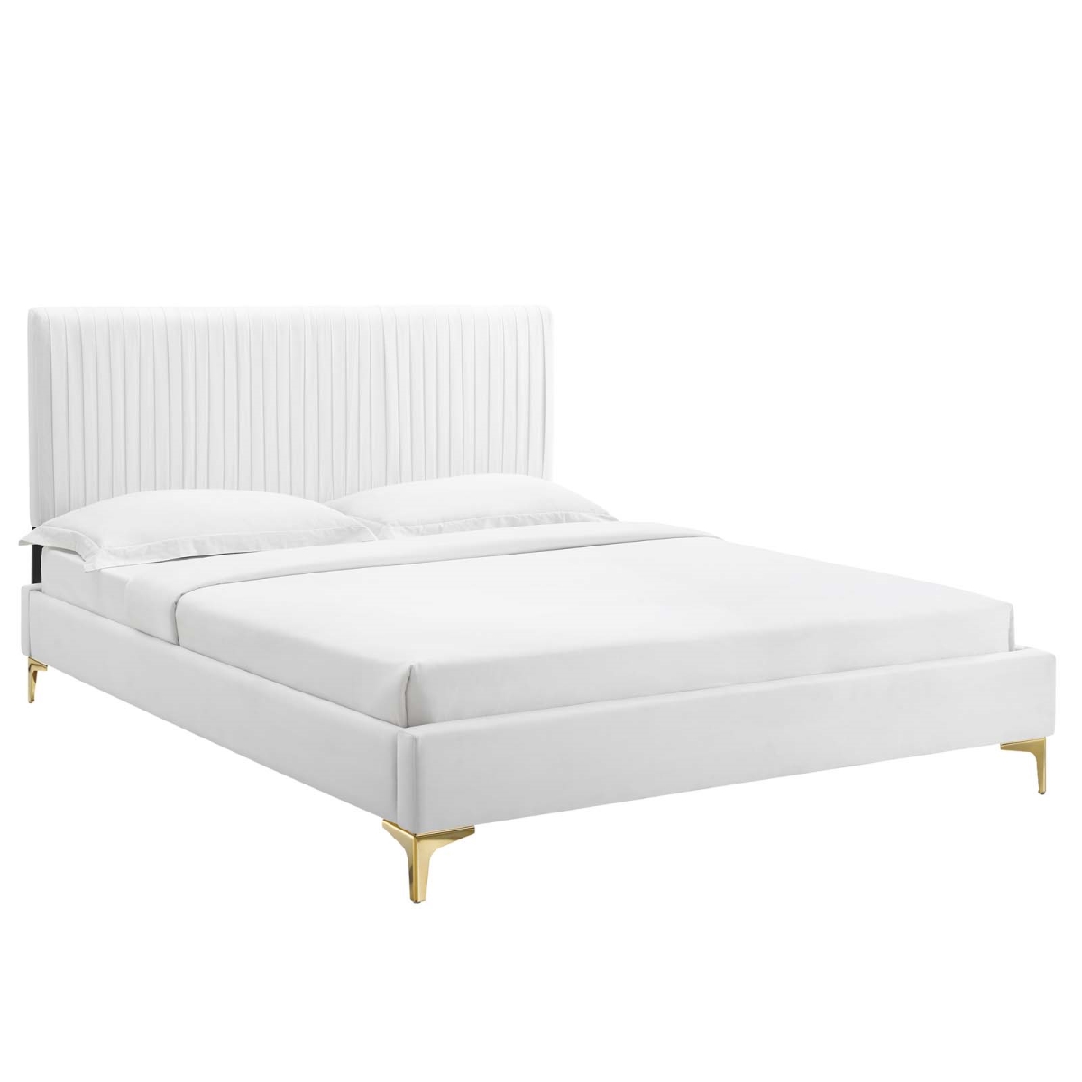 MOD-6868-WHI 41.5-49.5 x 61.5 x 81.5 in. Peyton Performance Velvet Full Size Platform Bed, White