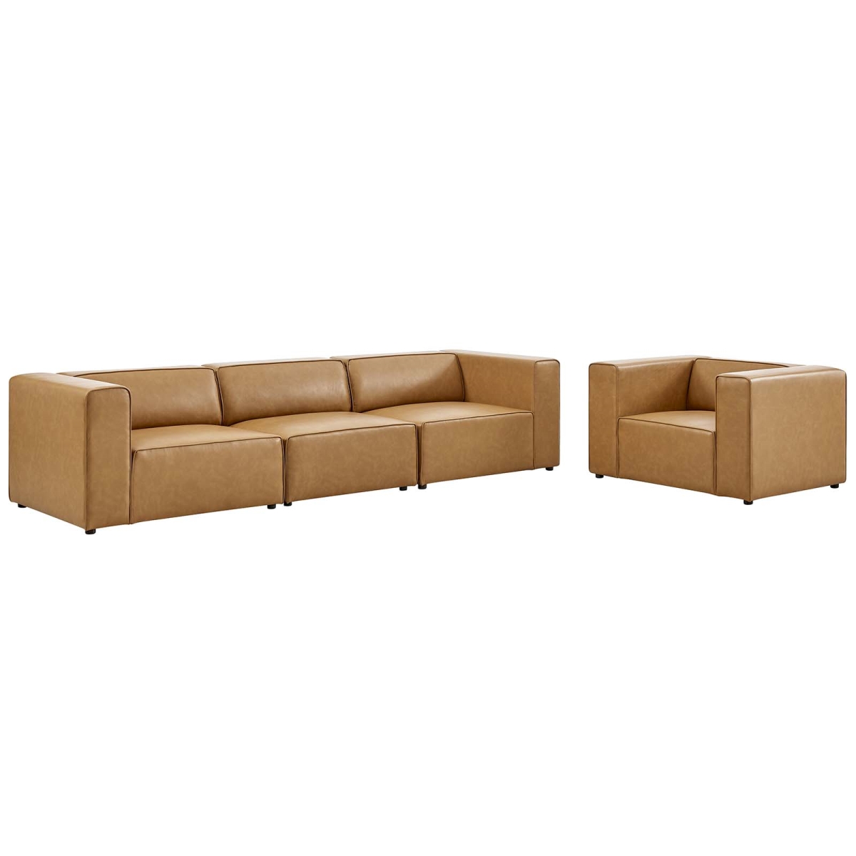 EEI-4791-TAN 27 x 156.5 x 45.5 in. Mingle Vegan Leather Sofa & Armchair Set, Tan -  Modway Furniture