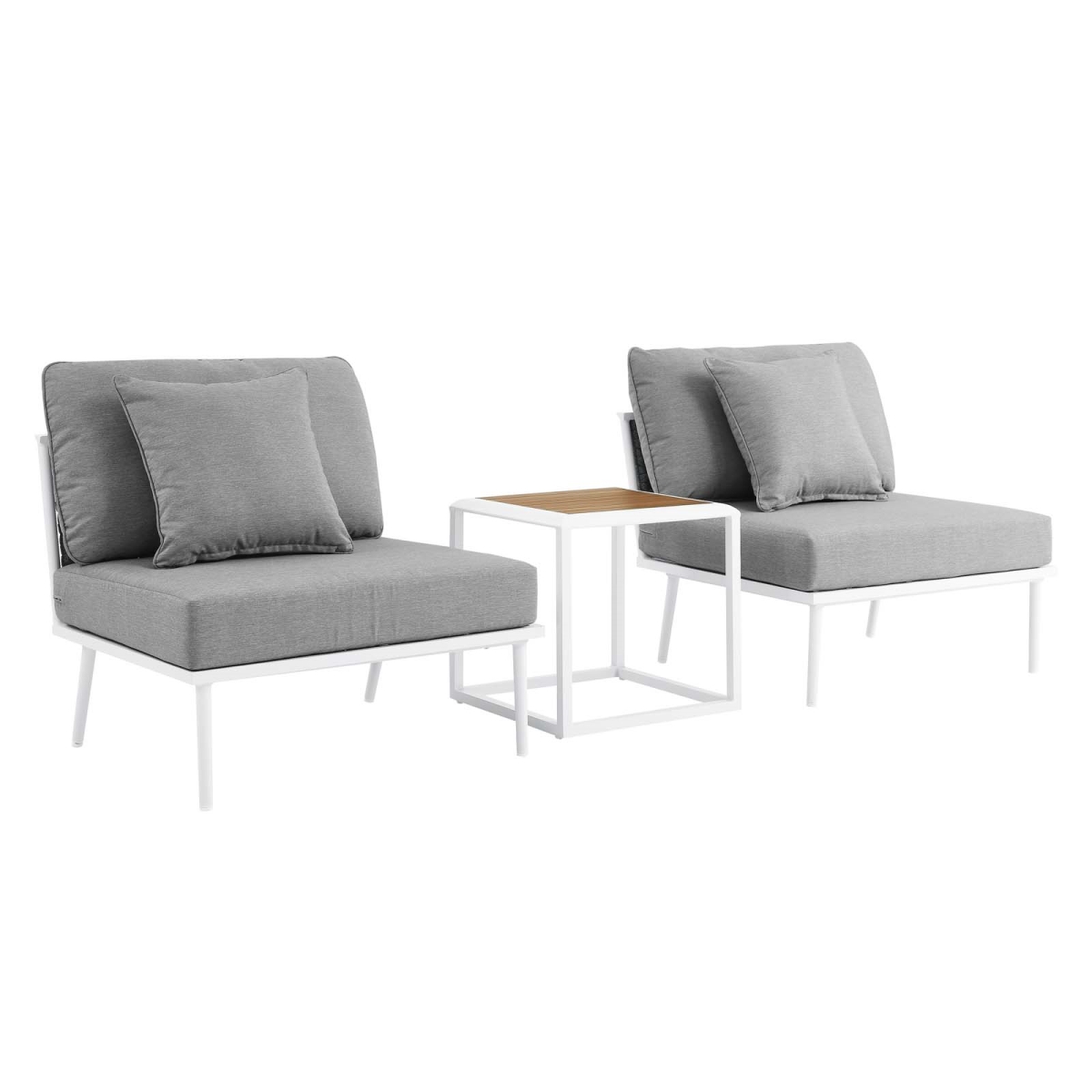 EEI-5754-WHI-GRY 32.5 x 83.5 x 32 in. Stance 3 Piece Outdoor Patio Aluminum Sectional Sofa Set, White & Gray