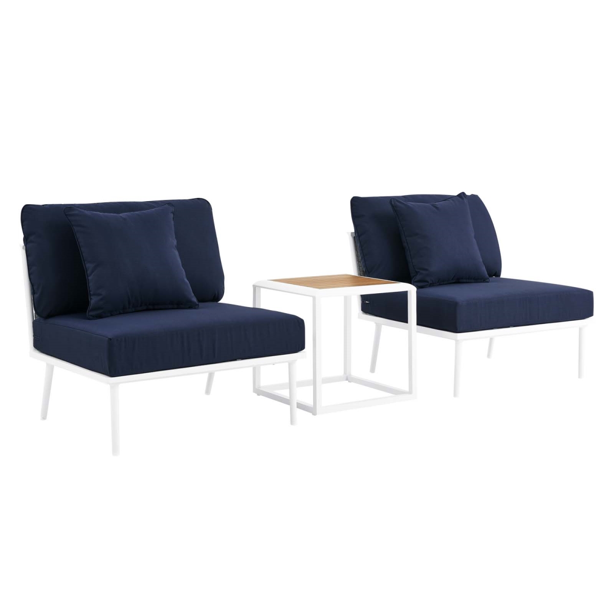 EEI-5754-WHI-NAV 32.5 x 83.5 x 32 in. Stance 3 Piece Outdoor Patio Aluminum Sectional Sofa Set, White & Navy