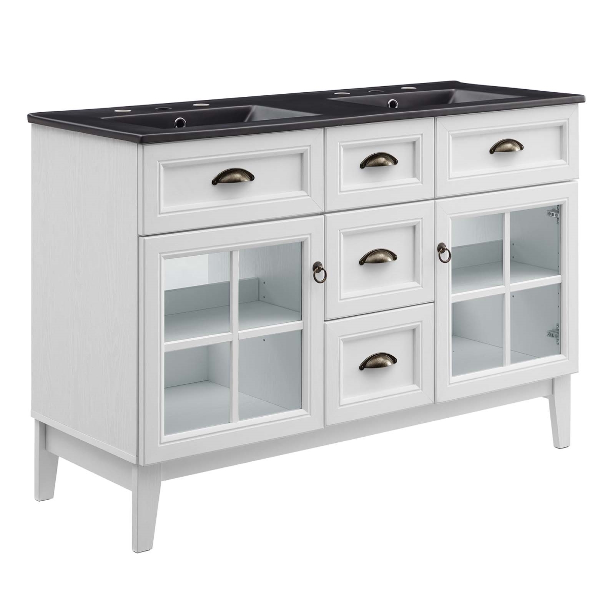 EEI-5480-WHI-BLK 48 in. Isle Double Bathroom Vanity Cabinet, White & Black